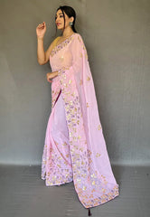 Baby Pink Saree in Shimmer with Gota Patti and Embroidered - Colorful Saree