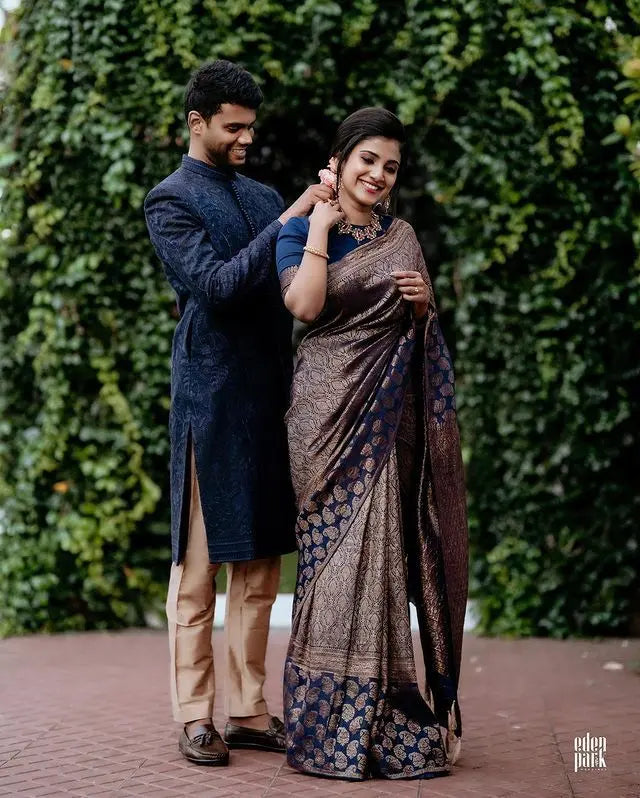 Beauteous Navy Blue Soft Silk Saree With Hypnotic Blouse Piece - Colorful Saree