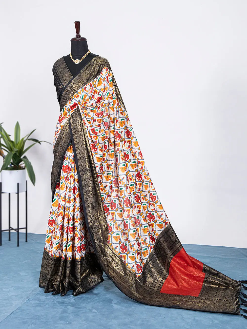Black Color Saree in Dola Silk with Patola Print Foil Work - Colorful Saree