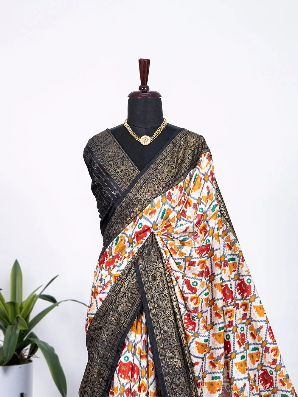 Black Color Saree in Dola Silk with Patola Print Foil Work - Colorful Saree