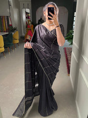 Black Color Saree in Viscose Chanderi Sequins And Zari Work - Colorful Saree