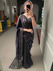 Black Color Saree in Viscose Chanderi Sequins And Zari Work - Colorful Saree