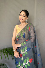 Black Saree in Cotton Jamdani - Colorful Saree