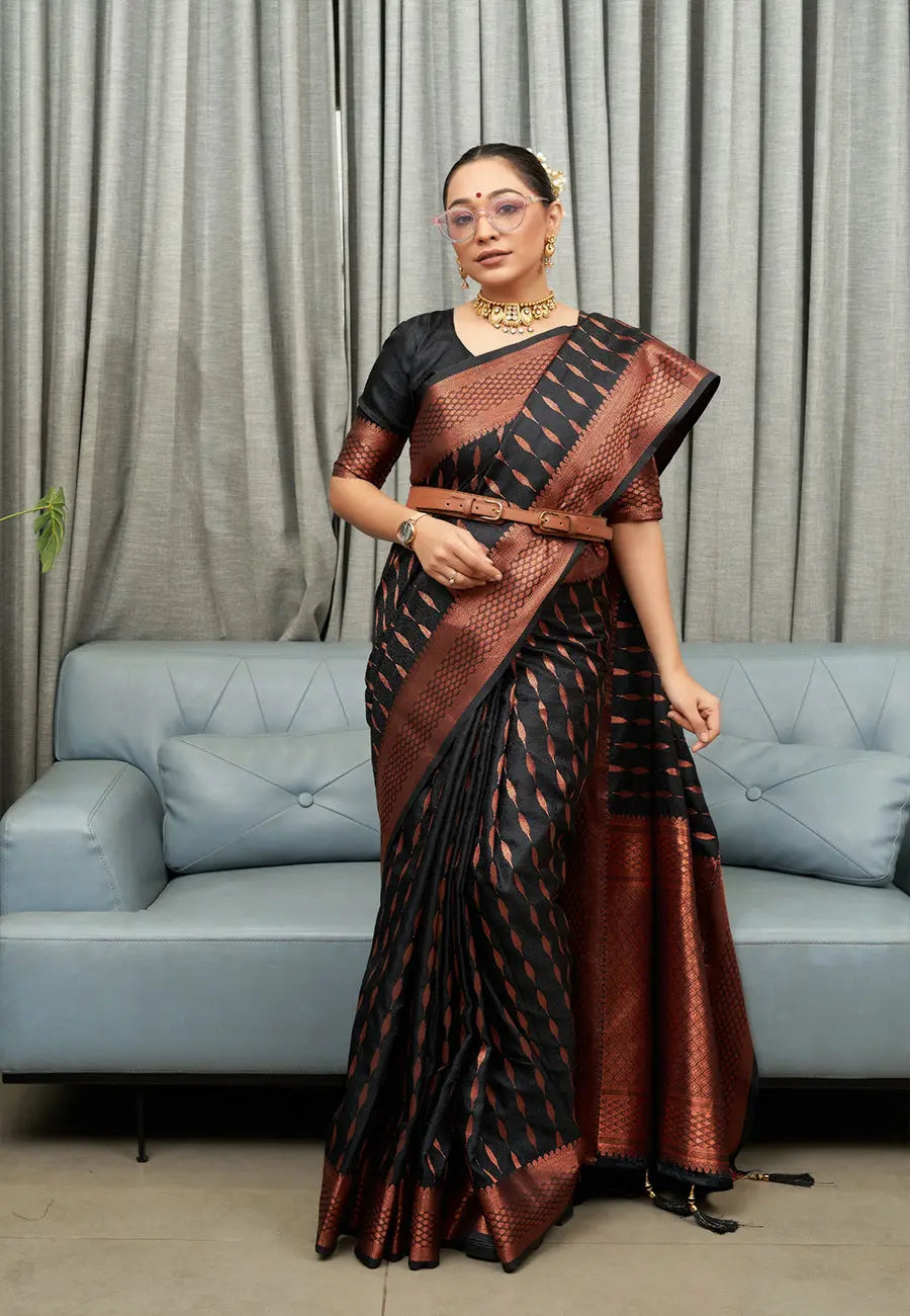 Black Silk Saree in Banarasi - Colorful Saree