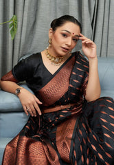 Black Silk Saree in Banarasi - Colorful Saree