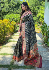 Black Silk Saree in Banarasi Paithani - Colorful Saree