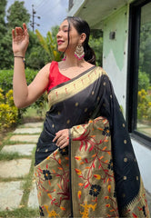 Black saree in Paithani with Big Border - Colorful Saree
