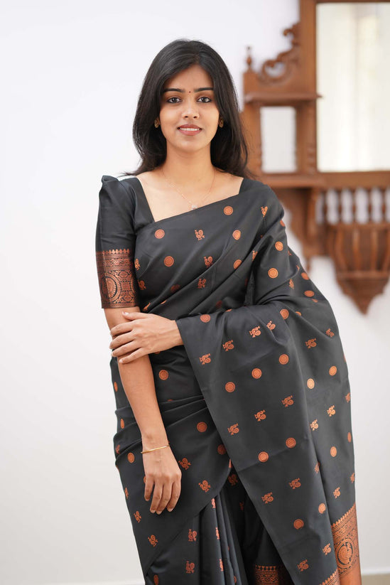 Banarasi Soft Silk Black Saree with Exquisite Copper Zari Weaving Colorful Saree