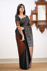 Banarasi Soft Silk Black Saree with Exquisite Copper Zari Weaving Colorful Saree