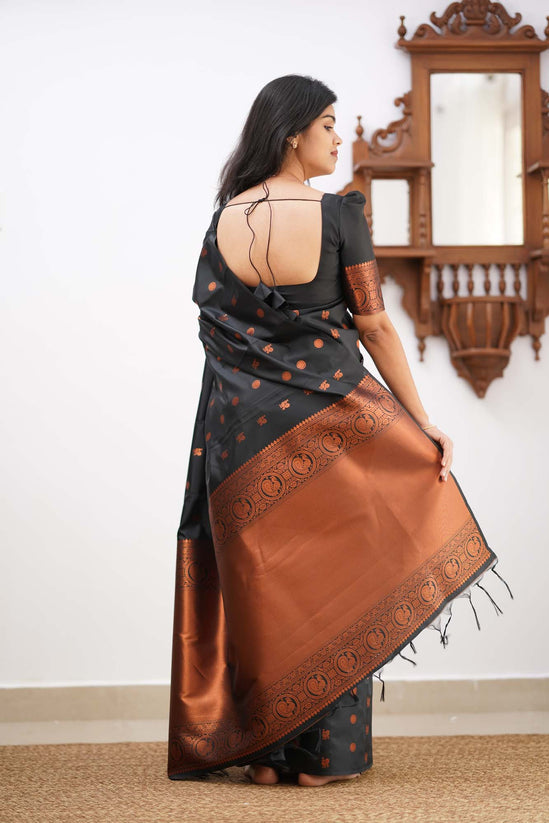 Banarasi Soft Silk Black Saree with Exquisite Copper Zari Weaving Colorful Saree