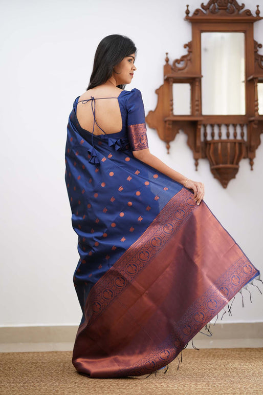 Banarasi Soft Silk Blue Saree with Exquisite Copper Zari Weaving Colorful Saree