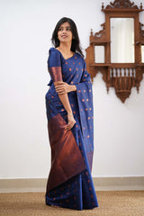 Banarasi Soft Silk Blue Saree with Exquisite Copper Zari Weaving Colorful Saree