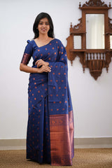 Banarasi Soft Silk Blue Saree with Exquisite Copper Zari Weaving Colorful Saree