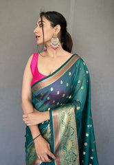 Bluish Green Saree in Organza Contrast Zari - Colorful Saree