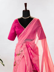 Blush Color Saree in Floral & Foil Print - Colorful Saree