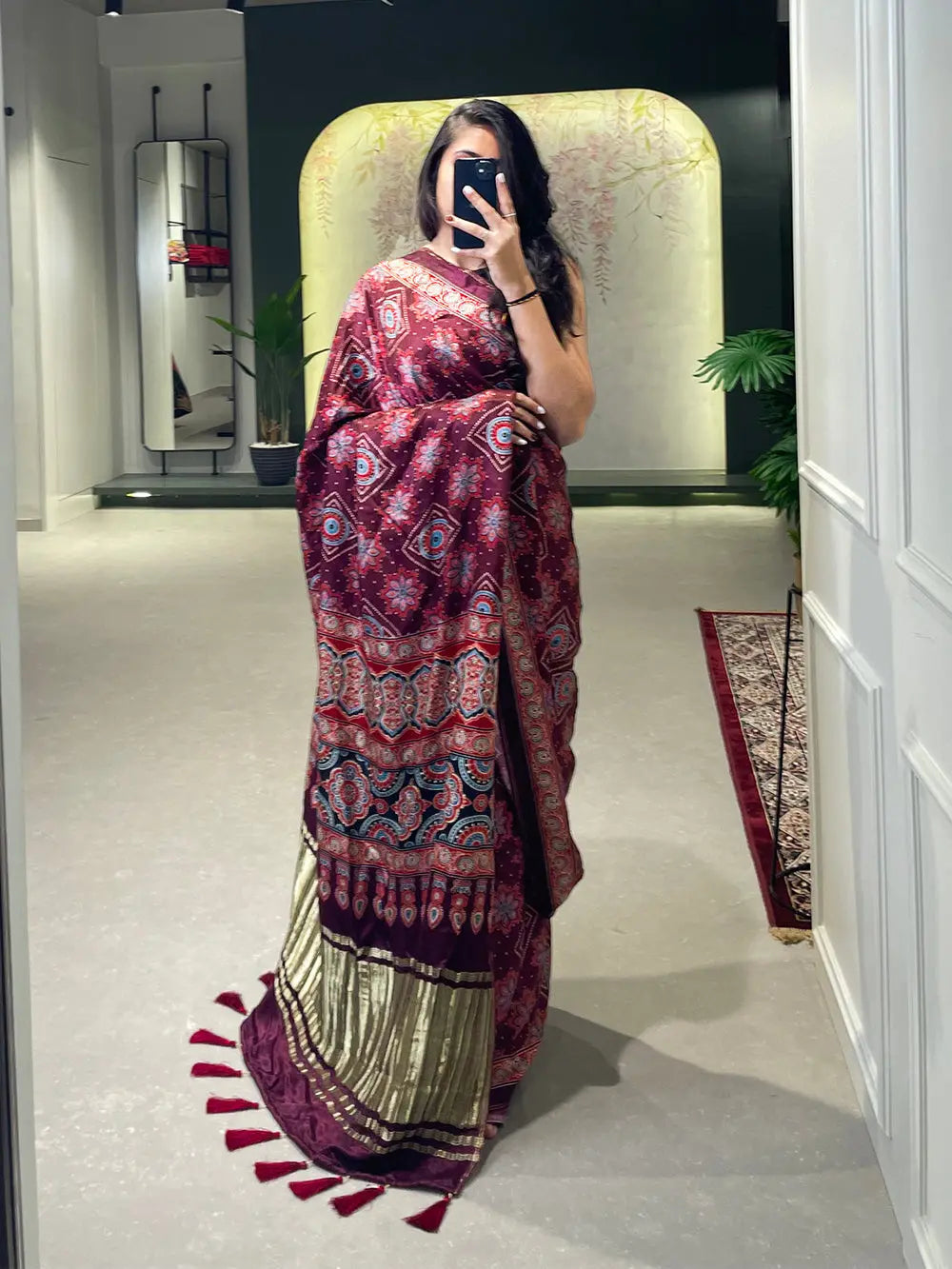 Brown Color Saree in Gaji Silk with Floral & Foil Work - Colorful Saree