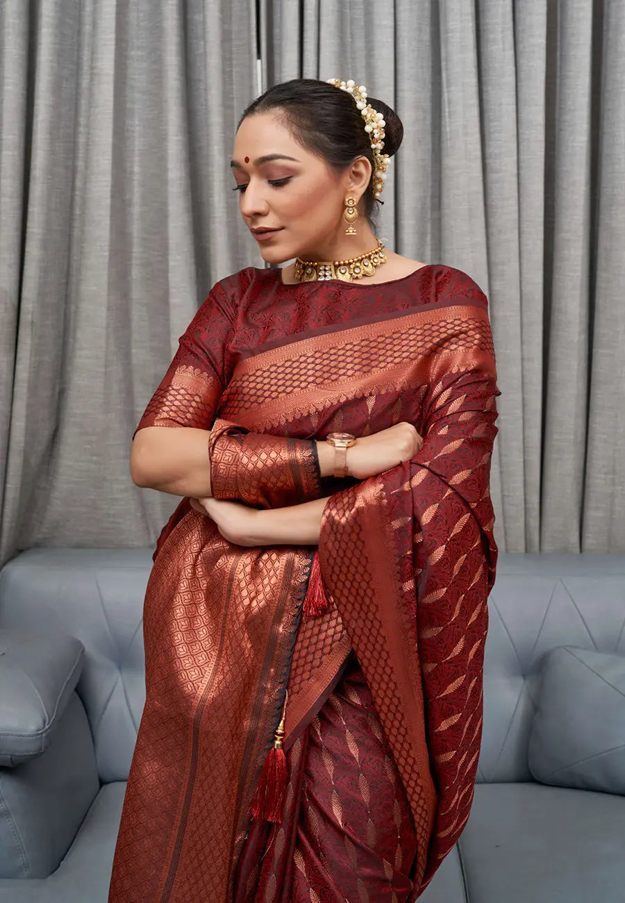 Brown Saree in Banarasi Silk - Colorful Saree