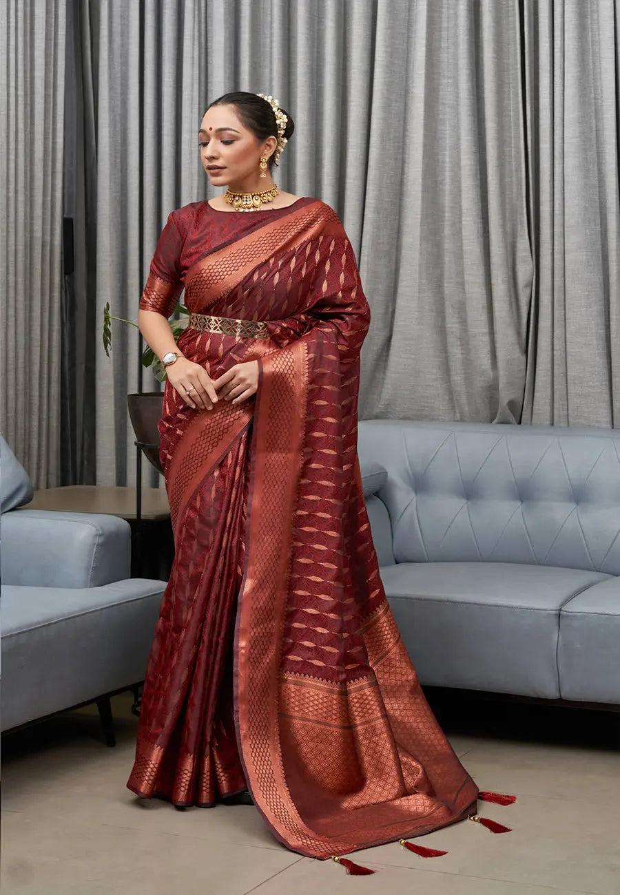 Brown Saree in Banarasi Silk - Colorful Saree