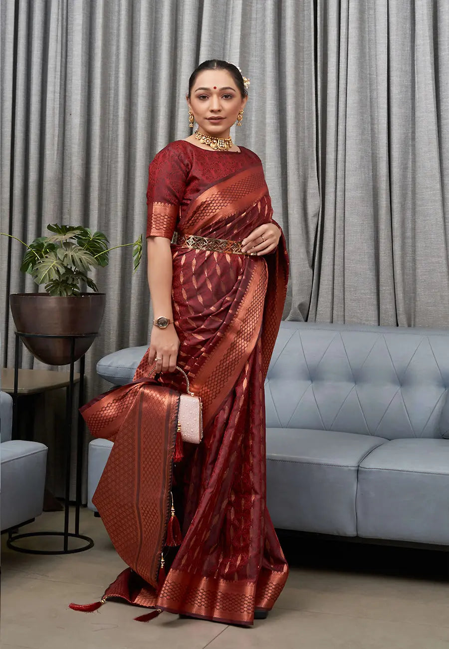 Brown Saree in Banarasi Silk - Colorful Saree