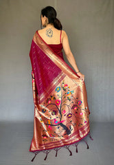 Burgundy Paithani Big Border Zari Woven Saree - Colorful Saree