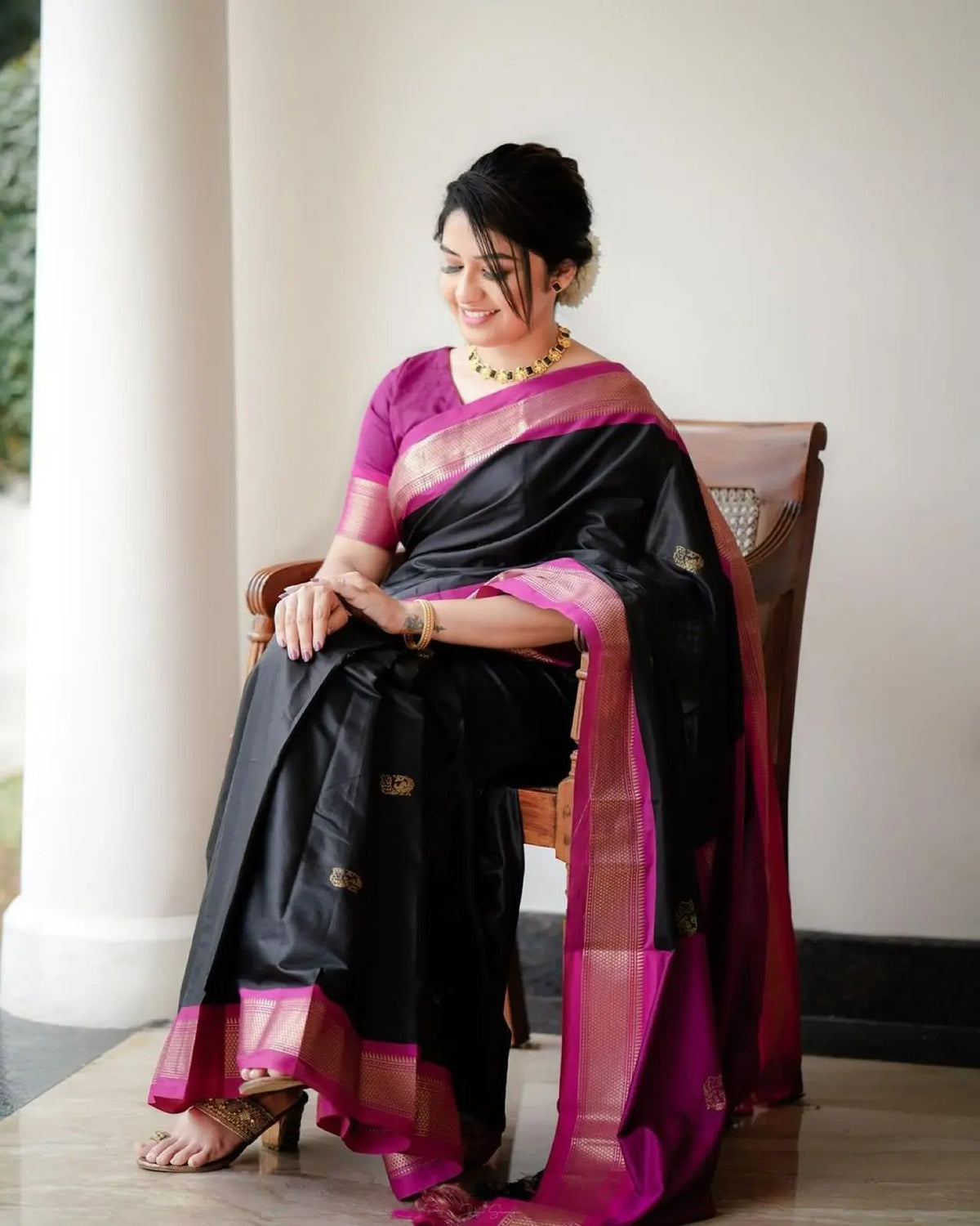 Captivating Black Soft Banarasi Silk Saree With Girlish Blouse Piece - Colorful Saree