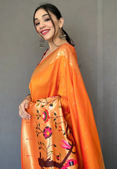 Carrot Orange  Saree in Paithani with Big Border Zari - Colorful Saree