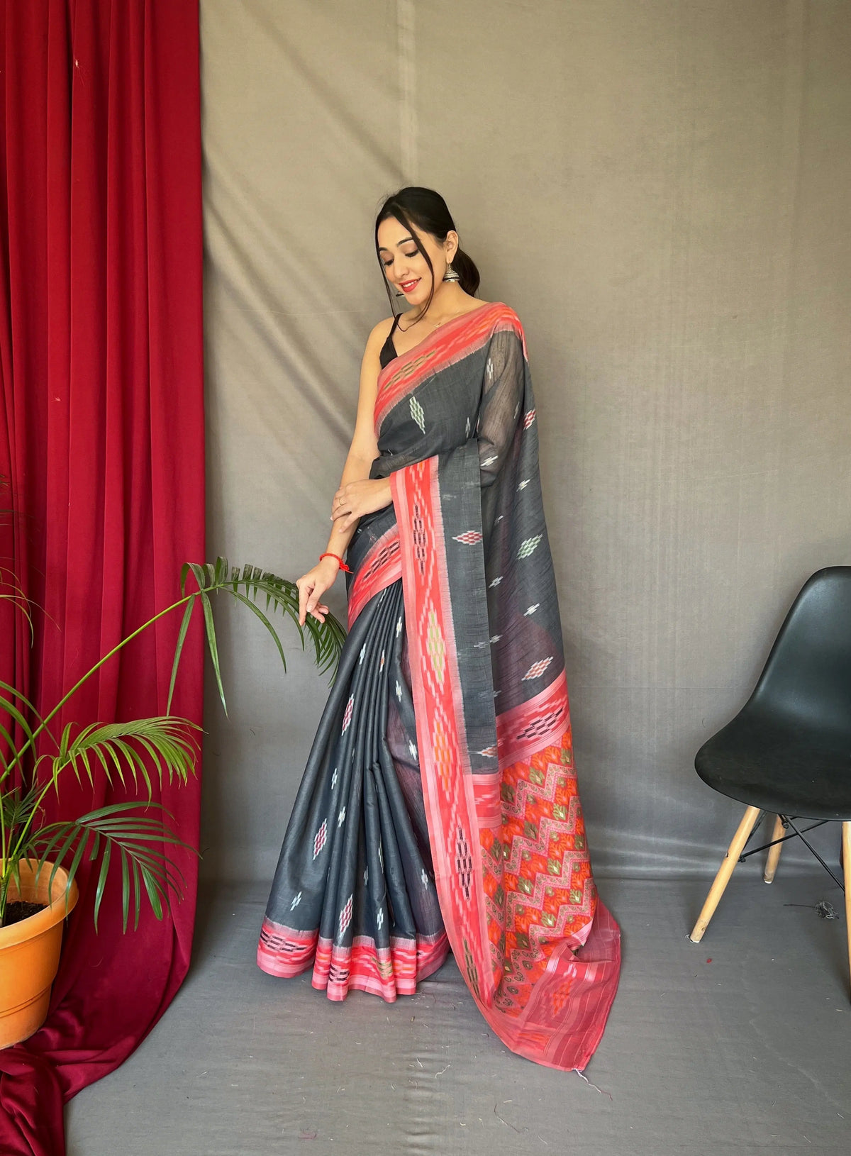 Charcoal Black Saree in cotton - Colorful Saree