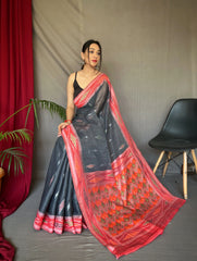 Charcoal Black Saree in cotton - Colorful Saree