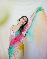 Colorful Saree For Party Inspired By Alia Bhatt - Colorful Saree