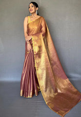 Copper Brown Saree in Tissue Silk with Banarasi Zari - Colorful Saree