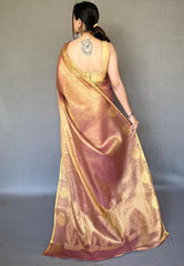 Copper Brown Saree in Tissue Silk with Banarasi Zari - Colorful Saree