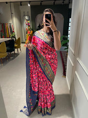Crimson Color Dola Silk Saree in Patola Paithani Print with Foil Work - Colorful Saree