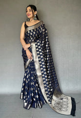 Dark Blue Saree in Tabby Silk with Rose Gold Zari - Colorful Saree