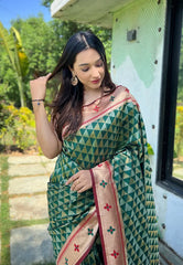 Dark Green Saree in Banarasi Paithani Silk - Colorful Saree