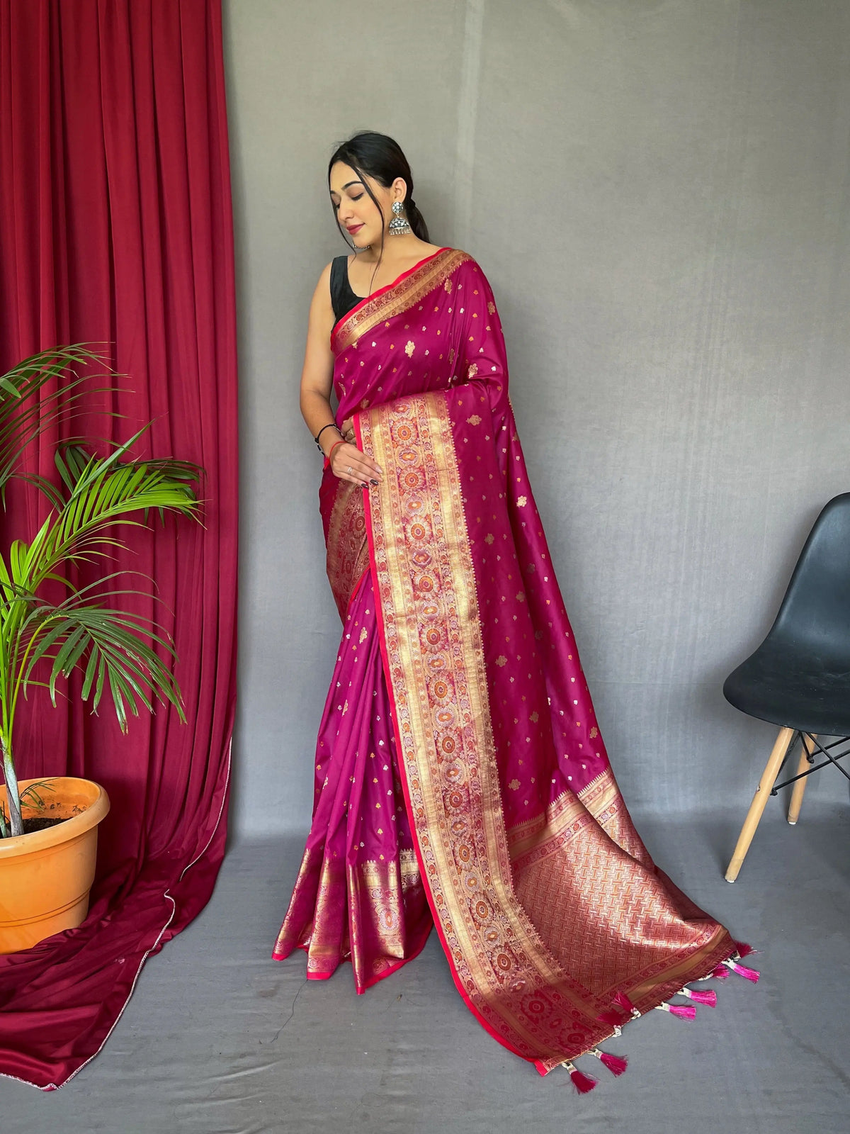 Dark Pink Saree in Soft Silk Woven and Multi Color Zari - Colorful Saree