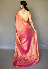 Deep Rose Pink Saree in Banarasi Tissue Silk with Zari - Colorful Saree