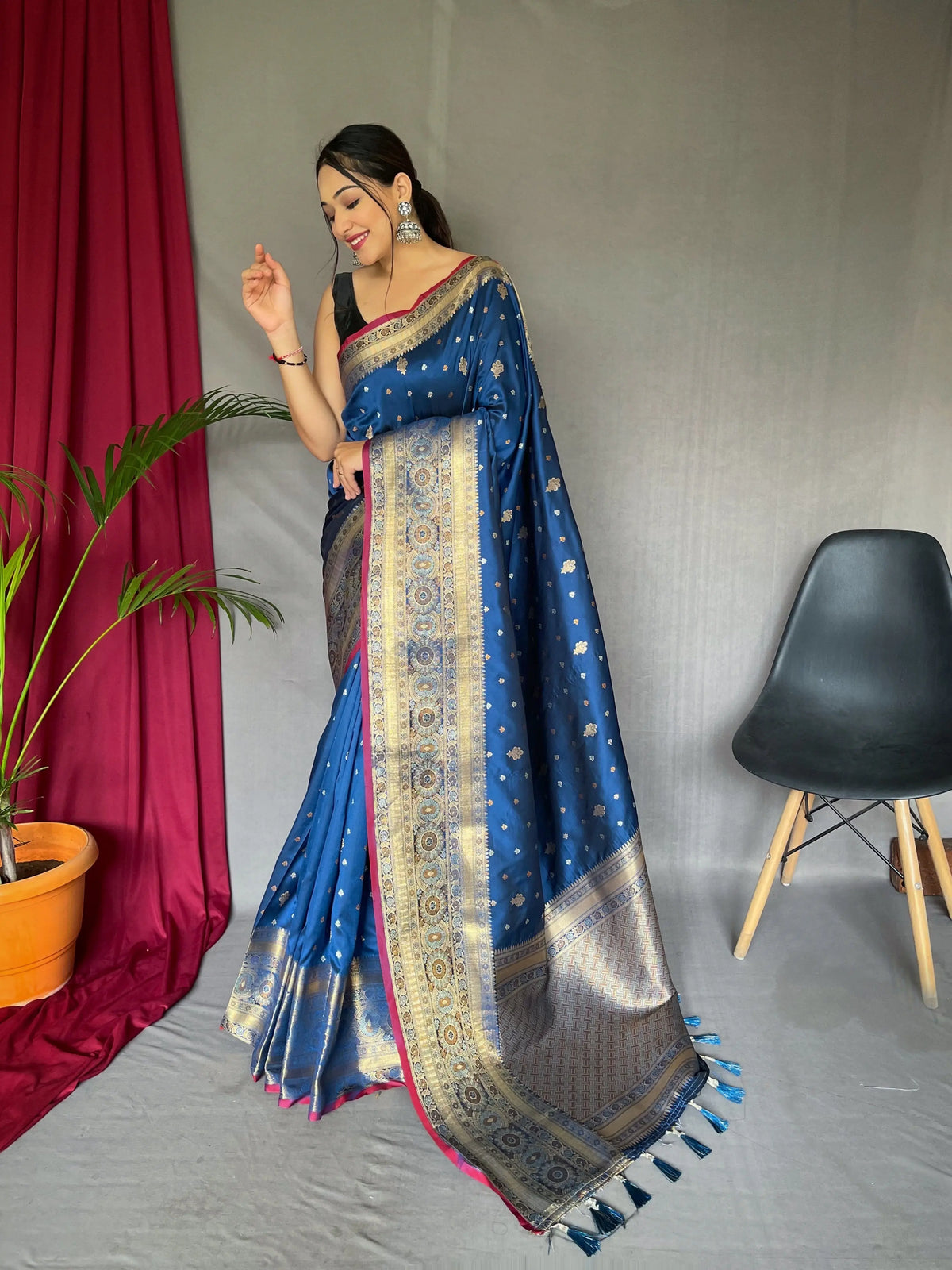 Dusk Blue saree in Soft Silk Woven and Multi Color Zari - Colorful Saree