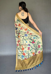 Gold Ruhi Tissue Silk Animal Printed Saree - Colorful Saree