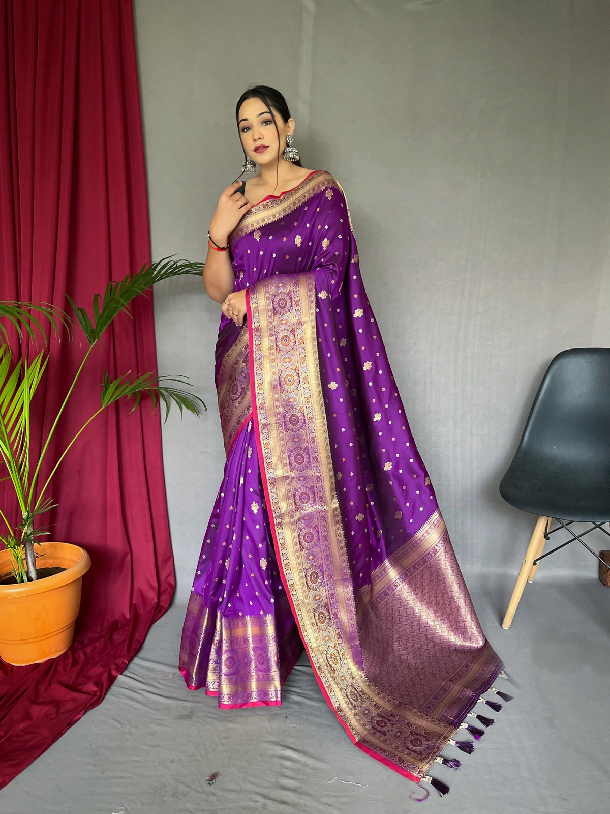 Grape Purple saree in Soft Silk Woven and Multi Color Zari - Colorful Saree