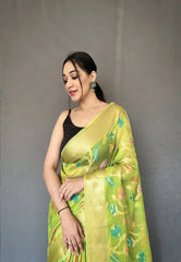 Green Barfi Organza Silk Woven Saree - Colorful Saree