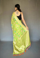 Green Barfi Organza Silk Woven Saree - Colorful Saree