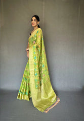 Green Barfi Organza Silk Woven Saree - Colorful Saree