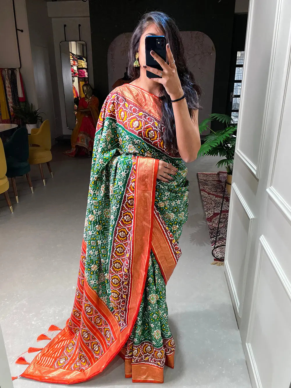 Green Color Patola Printed Dola Silk Saree - Colorful Saree