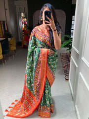 Green Color Patola Printed Dola Silk Saree - Colorful Saree