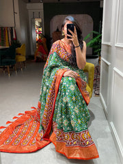 Green Color Patola Printed Dola Silk Saree - Colorful Saree