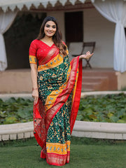 Green Color Patola with Foil Printed Dola Silk Saree - Colorful Saree