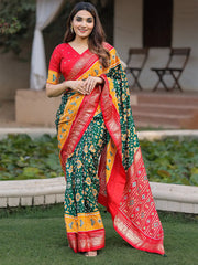 Green Color Patola with Foil Printed Dola Silk Saree - Colorful Saree