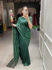 Green Color Sequins And Zari Work Viscose Chanderi Saree - Colorful Saree