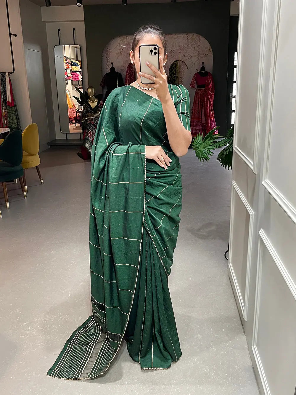 Green Color Sequins And Zari Work Viscose Chanderi Saree - Colorful Saree