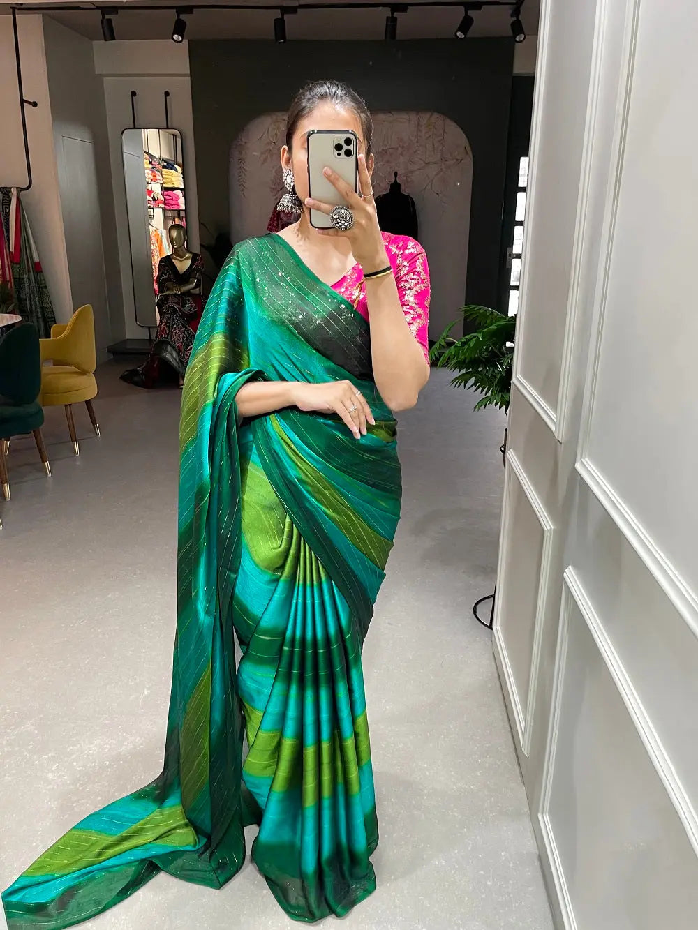 Green Color Zari Lining Work Rangoli Padding Saree - Colorful Saree